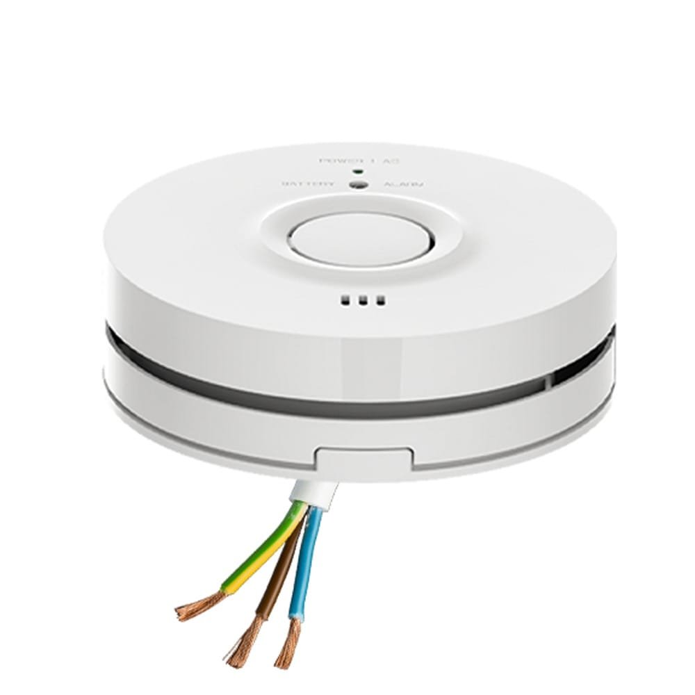 240V hardwired photoelectric smoke alarm with mains wiring
