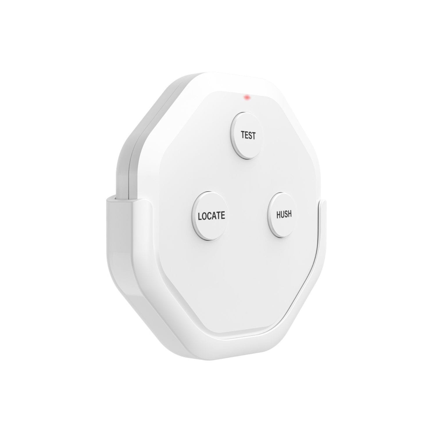 Wall-mounted smoke alarm remote controller with test, locate and hush buttons